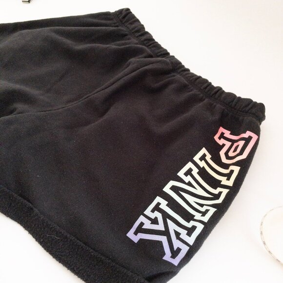 Victorias Secret Pink Black Fleece Shorts With Rainbow Logo Elastic Waistband S - Picture 12 of 12